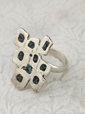 INLAY TURQUOISE ADJUSTABLE RING HANDMADE STERLING